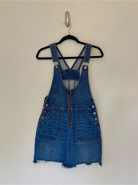 American Eagle Denim Skirtall Overall Dress Raw Hem Adjustable Straps Small